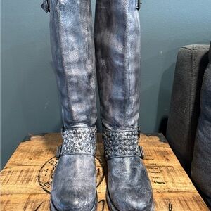 VINTAGE FRYE Jenna Studded Gray Leather Boots